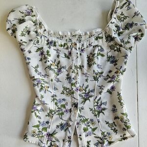 Floral Puff Sleeve Corset Top